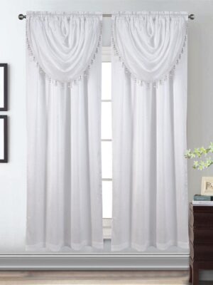 Window Panel with Attached Valance Curtain Bedroom Living Room Dining 42"X84" White