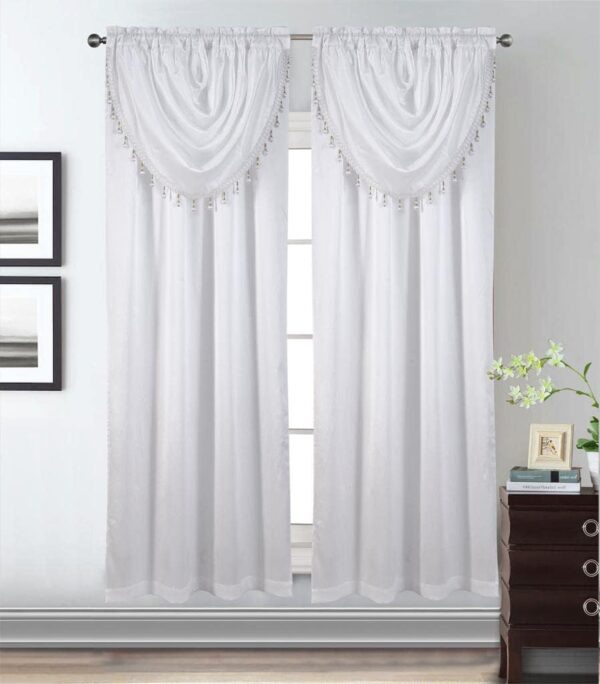 Window Panel with Attached Valance Curtain Bedroom Living Room Dining 42"X84" White