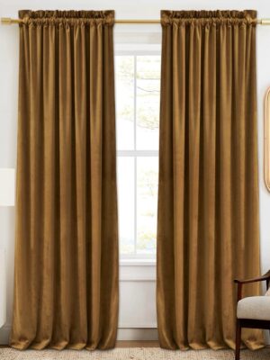 Soft Velvet Curtains 90 inch Length, Room Darkening Large Window Decor Silk Hand Feel Privacy Vertical Shade for Nursery Playroom Bedroom, W52 x L90 inches, Gold Brown, 2 Panels