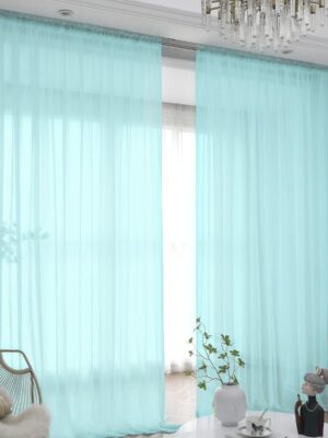 Window Lake Blue Sheer Curtains 84 Inches Long 2 Panels Sheer Curtain Basic Rod Pocket Panel for Bedroom Children Living Room Yard Kitchen (Lake Blue, 52" W x 84" L | 2 pcs)