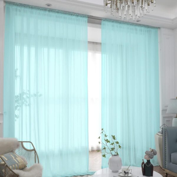 Window Lake Blue Sheer Curtains 84 Inches Long 2 Panels Sheer Curtain Basic Rod Pocket Panel for Bedroom Children Living Room Yard Kitchen (Lake Blue, 52" W x 84" L | 2 pcs)