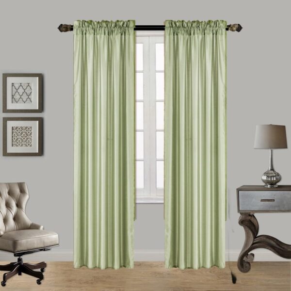 Semi Sheer Curtains Rod Pocket Light Filtering Faux Silk Texture W52 X L95 (MR2) (2, Sage Green)