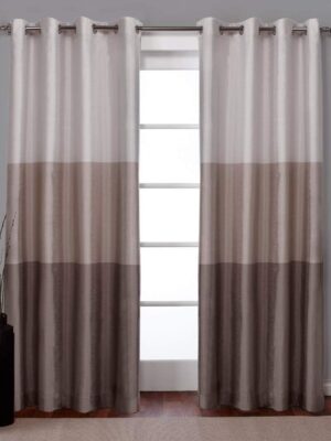 Striped Faux Silk Grommet Top Curtain Panel Pair, 54"x84", Taupe