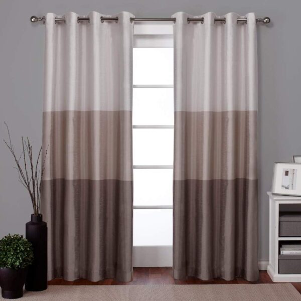 Striped Faux Silk Grommet Top Curtain Panel Pair, 54"x84", Taupe