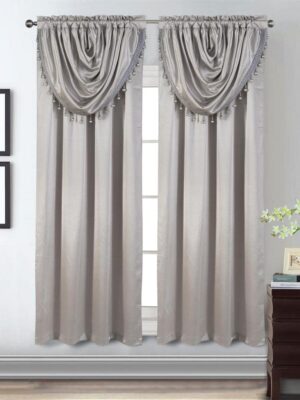 Window Panel with Attached Valance Curtain Bedroom Living Room Dining 42"X84" Grey