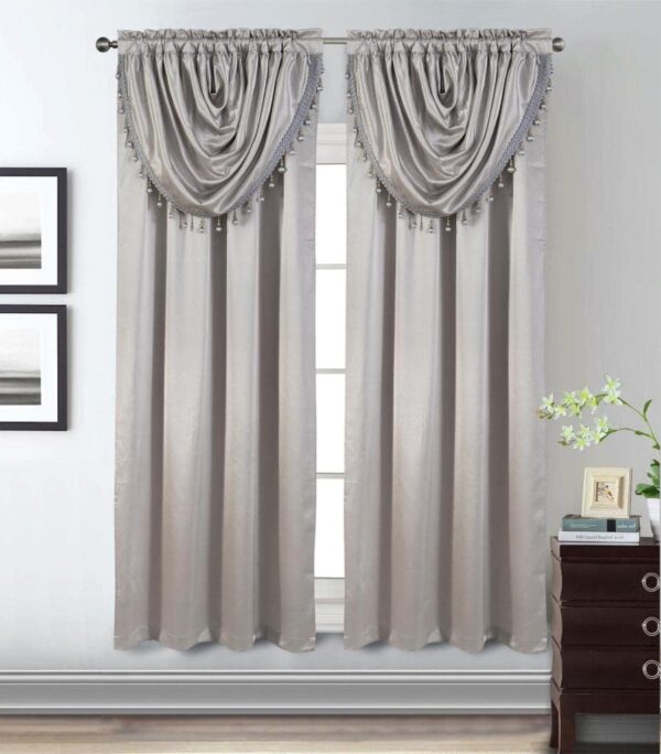 Window Panel with Attached Valance Curtain Bedroom Living Room Dining 42"X84" Grey