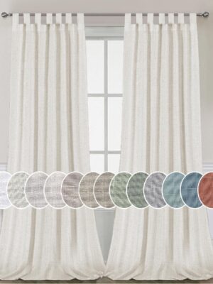 Natural Linen Tab Top Curtains 84 Inch Length for Living Room 2 Panel Drape Semi Sheer Neutral Country Rustic Farmhouse Boho Curtain Bedroom Muslin Look Light Filtering, Heathered Natural