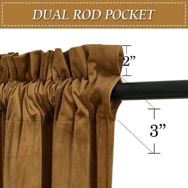 Soft Velvet Curtains 90 inch Length, Room Darkening Large Window Decor Silk Hand Feel Privacy Vertical Shade for Nursery Playroom Bedroom, W52 x L90 inches, Gold Brown, 2 Panels
