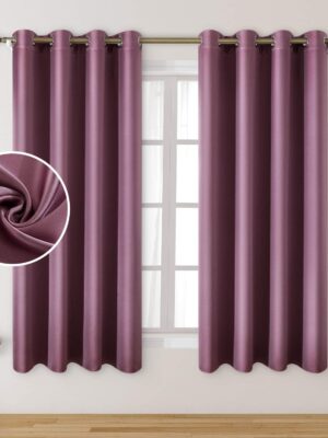 2 Panels Faux Silk Curtains Lavender Pink Blackout Curtains 52 X 63 Inch Dry Rose Room Darkening Satin Curtains for Bedroom, Thermal Insulated Window Curtains for Kids' Room