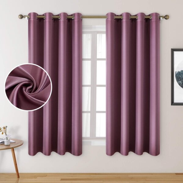 2 Panels Faux Silk Curtains Lavender Pink Blackout Curtains 52 X 63 Inch Dry Rose Room Darkening Satin Curtains for Bedroom, Thermal Insulated Window Curtains for Kids' Room