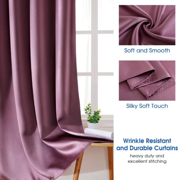 2 Panels Faux Silk Curtains Lavender Pink Blackout Curtains 52 X 63 Inch Dry Rose Room Darkening Satin Curtains for Bedroom, Thermal Insulated Window Curtains for Kids' Room