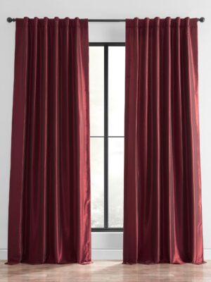 Room Darkening Curtains for Bedroom Vintage Textured Faux  Silk Curtains for Living Room (1 Panel), 50 X 96, Ruby