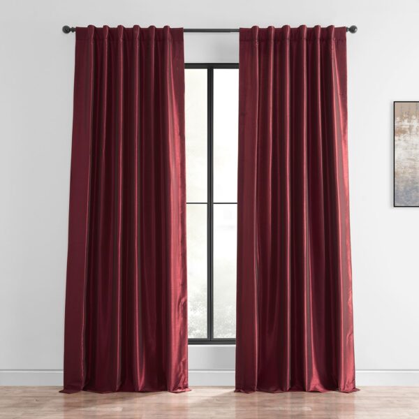 Room Darkening Curtains for Bedroom Vintage Textured Faux  Silk Curtains for Living Room (1 Panel), 50 X 96, Ruby