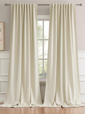 Cream Beige Curtains 108 Inch Length - Back Tab/Rod Pocket Blackout Window Drapes for Bedroom Thermal Insulated Room Darkening Curtains for Living Room (52 x 108 Inches Long, 2 Panels)