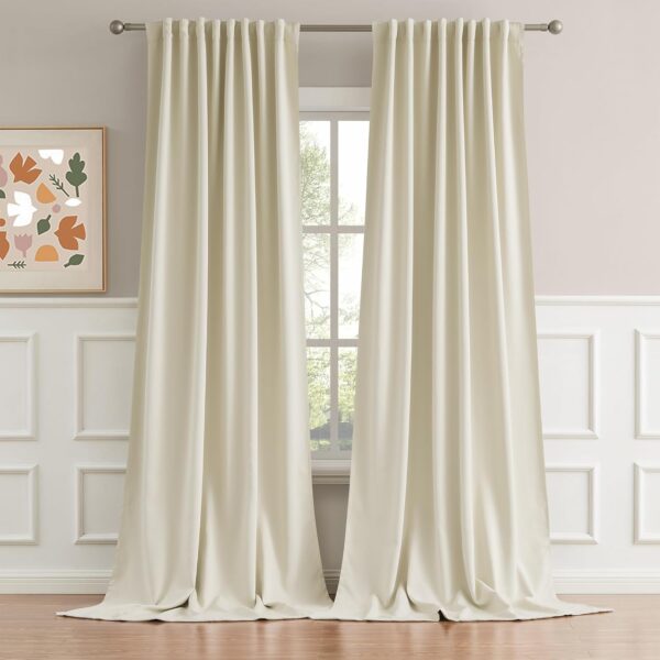 Cream Beige Curtains 108 Inch Length - Back Tab/Rod Pocket Blackout Window Drapes for Bedroom Thermal Insulated Room Darkening Curtains for Living Room (52 x 108 Inches Long, 2 Panels)
