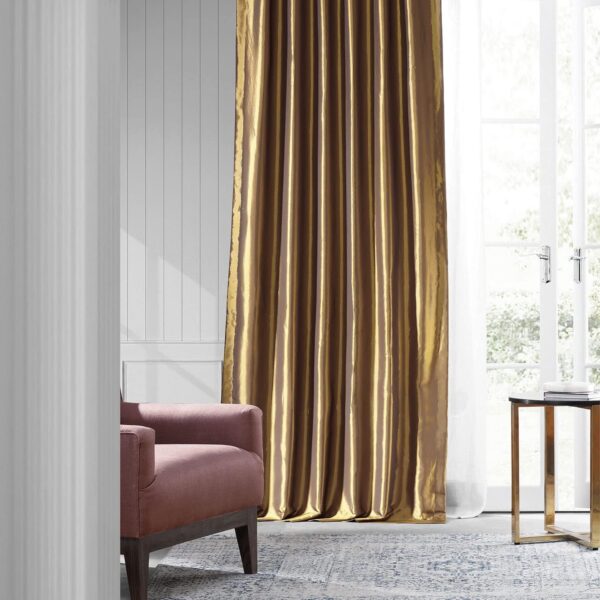 Faux Silk Taffeta Curtains for Bedroom & Living Room 96 Inches Long Room Darkening Curtains 50W x 96L (1 Panel), Golden Spice