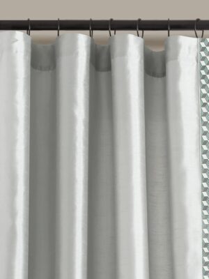 Luxury Mid Century  Faux Silk Jacquard Border Window Curtain Panel (Single), 84" L x 52" W, Light Gray & Blue