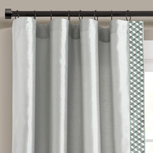 Luxury Mid Century  Faux Silk Jacquard Border Window Curtain Panel (Single), 84" L x 52" W, Light Gray & Blue