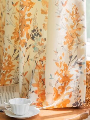 Burnt Orange Floral Curtains for Living Room Dining Chenille Patterned Boho Leaf 96 Inches Long 2 Panels Light Filtering Window Drapes for Bedroom