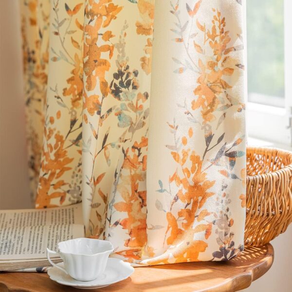 Burnt Orange Floral Curtains for Living Room Dining Chenille Patterned Boho Leaf 96 Inches Long 2 Panels Light Filtering Window Drapes for Bedroom