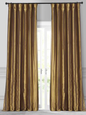 Faux Silk Taffeta Curtains for Bedroom & Living Room 96 Inches Long Room Darkening Curtains 50W x 96L (1 Panel), Golden Spice