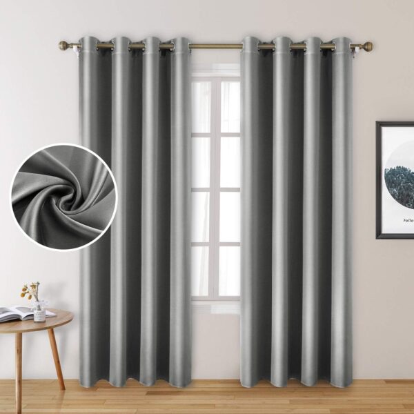 2 Panels Silver Grey Faux Silk Curtains Gray Blackout Curtains for Bedroom 52 X 96 Inch Room Darkening Satin Drapes/Curtains, Thermal Insulated Blackout Window Curtains for Living Room