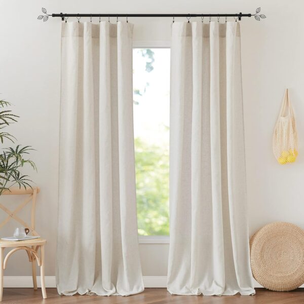 Flax Linen Blend Curtains 84 Inches Long - Semi Sheer Breathable Woven Light Filtering Window Treatment Drapes for Living Room, Bedroom, Office, Nursery, W 52" x L 84", 2 Panels,