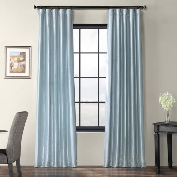 Faux Silk Taffeta Curtains for Bedroom & Living Room 120 Inches Long Room Darkening Curtains 50W x 120L, (1 Panel), Winter Ice