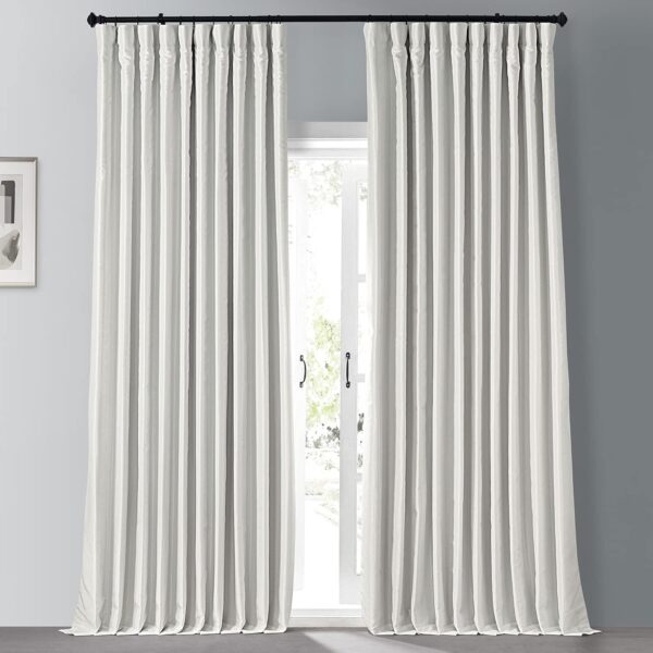 Extra Wide Faux Silk Blackout Curtains 96 Inches Long for Bedroom & Living Room Vintage Textured Blackout Curtain (1 Panel), 100W x 96L, Off White