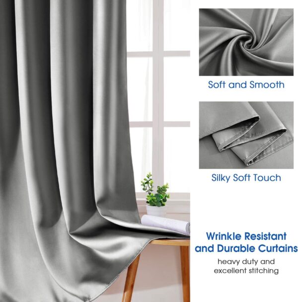 2 Panels Silver Grey Faux Silk Curtains Gray Blackout Curtains for Bedroom 52 X 96 Inch Room Darkening Satin Drapes/Curtains, Thermal Insulated Blackout Window Curtains for Living Room