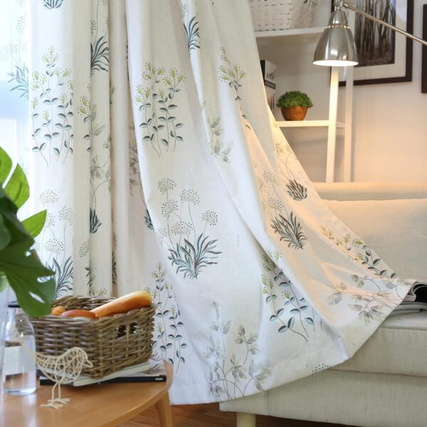 Floral Linen Curtains for Living Room Light Filtering Patterned Green Botanical  Window Drapes for Bedroom Grommet 2 Panels 96 Inches Length