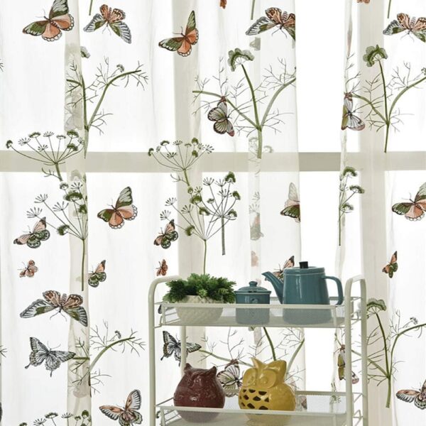 Embroidered Butterfly Window Semi Sheer Curtains for Kids Room Country Style Dandelion Pattern Room Divider Rod Pocket Tulle Gauze Voile Panel Drapes for Living Room 1 Panel W39 x L84 inch