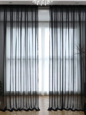 Window Black Sheer Curtains 84 Inches Long 2 Panels Sheer Curtain Basic Rod Pocket Panel for Bedroom Children Living Room Yard Kitchen (Black, 52" W x 84" L | 2 pcs)