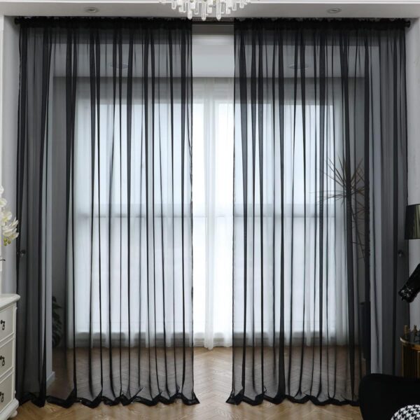 Window Black Sheer Curtains 84 Inches Long 2 Panels Sheer Curtain Basic Rod Pocket Panel for Bedroom Children Living Room Yard Kitchen (Black, 52" W x 84" L | 2 pcs)