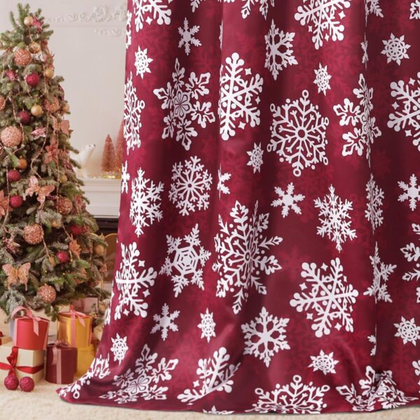 Christmas Curtains for Living Room Thermal Insulated Snowflake Pattern Curtains 84 Inch Length 2 Panels Set Winter Snow Grommet Window Curtain Drapes for Bedroom Holiday Xmas Decor Red