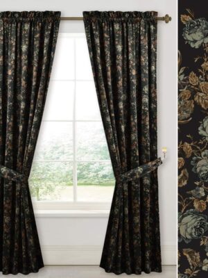 Floral Black Velvet Curtains 90 inches, Vintage Print Home Decoration for Bedroom Luxury Room Darkening Window Drapes for Office Dining Room, W52 x L90, 2 Panels