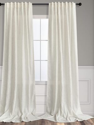 Natural Linen Back Tab Curtains 84 Inch Length for Living Room 2 Panel Pocket Drape Light Filtering Semi Sheer Neutral Country Rustic Farmhouse Boho Curtain Bedroom Muslin Look Ivory Cream Colored