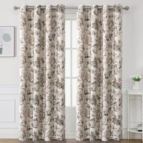 Blackout Curtains 84 Inch Length 2 Panels Set Floral Print Curtain Drapes for Living Room Thermal Insulated Grommet Window Curtains for Bedroom - Traditional Floral in Sage and Brown