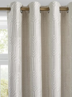 Beige and Silvery 100% Blackout Jacquard metric Pattern Curtains,52 Inch Wide 96 Inches Long 2 Panels, Thermal Insulated Noise Reducing Anti-Rust Grommet Drapes for Bedroom Living Room, Cream