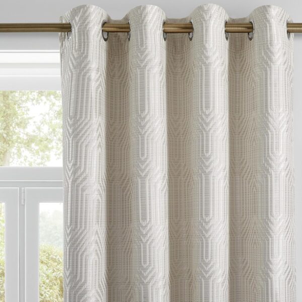 Beige and Silvery 100% Blackout Jacquard metric Pattern Curtains,52 Inch Wide 96 Inches Long 2 Panels, Thermal Insulated Noise Reducing Anti-Rust Grommet Drapes for Bedroom Living Room, Cream