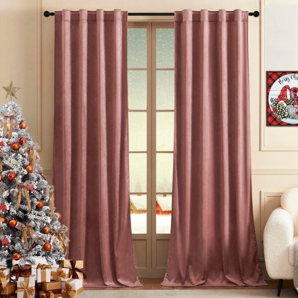 96 inches Wild Rose Velvet Curtains Room Darkening Small Window Decor Silk Hand Feel Privacy Vertical Shade for Nursery Playroom Bedroom, Rod Pocket & Back Tab, W42 x L96 inches, 2Pcs