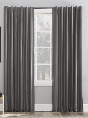 Faux  Silk Thermal Extreme Total Blackout Back Tab Curtain Panel, 50" x 95", Iron Gray