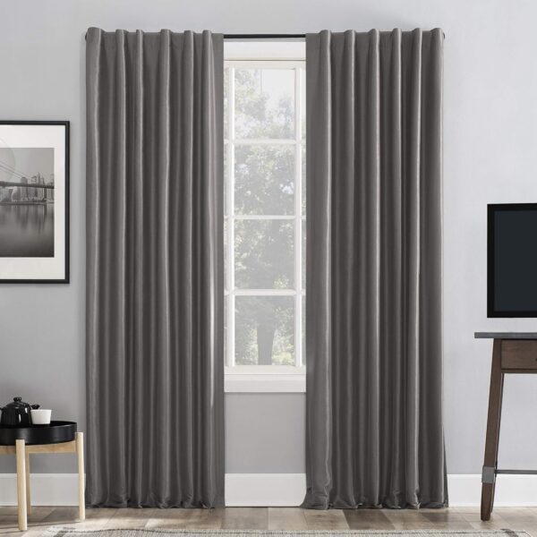 Faux  Silk Thermal Extreme Total Blackout Back Tab Curtain Panel, 50" x 95", Iron Gray