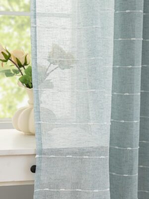 Boho Blue Curtains 63 Inch Length Pair Beach Coastal Embroiderd Sheer Curtains with Simple Texture Light Filtering Curtains for Boys Bedroom Living Room Dining Cabin Cottage 52"W x 63"L Pale Blue