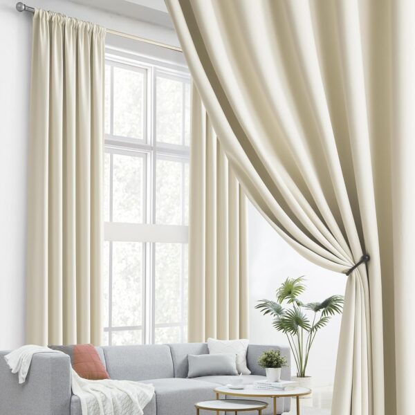 Cream Beige Curtains 108 Inch Length - Back Tab/Rod Pocket Blackout Window Drapes for Bedroom Thermal Insulated Room Darkening Curtains for Living Room (52 x 108 Inches Long, 2 Panels)