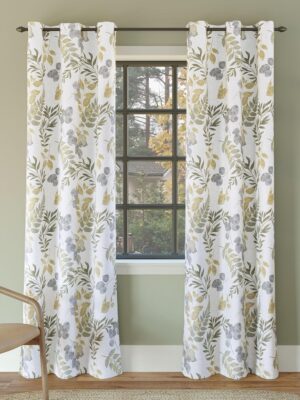 Floral Leaf Print Blackout Grommet Curtain Panel, 40" x 84", Multi