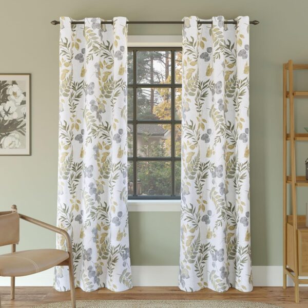 Floral Leaf Print Blackout Grommet Curtain Panel, 40" x 84", Multi