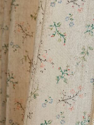 Floral Bedroom Curtains 84 Inch Length 2 Panels Set  Semi Sheer Living Room Drapes Cotton Linen Blend Bohemian Window Curtain Panels with Tassel Beige Rod Pocket Drapes