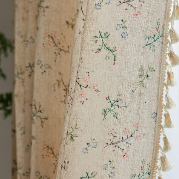 Floral Bedroom Curtains 84 Inch Length 2 Panels Set  Semi Sheer Living Room Drapes Cotton Linen Blend Bohemian Window Curtain Panels with Tassel Beige Rod Pocket Drapes