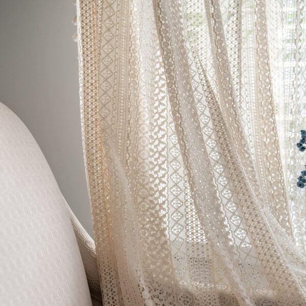 Curtains Crochet Lace Semi-Sheer Bohemian Hollow Knitted Handmade Tassels, Rod Pocket Window Treatment Vintage Rustic Farmhouse Drapes for Living Bedroom, 1 Panel 59" W x 84" L, Beige